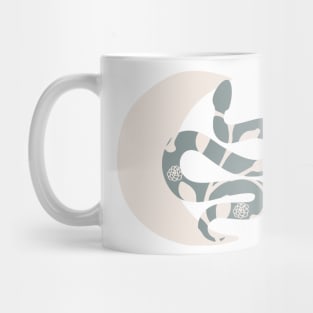 Crescent Moon and Snake With Wild Flowers in Putty and Sage Boho Nursery Colors Mug